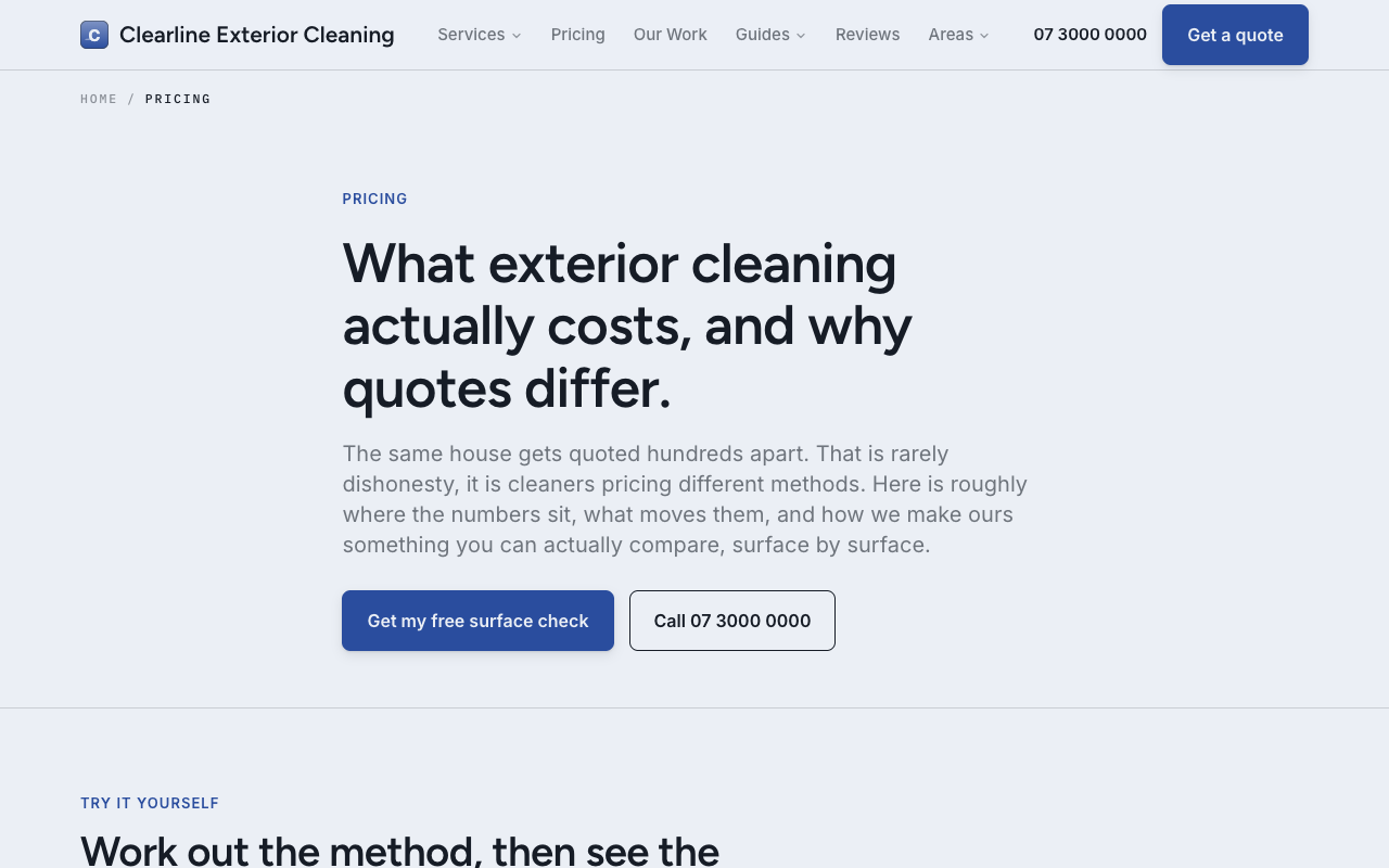 Clearline Exterior Cleaning pricing page