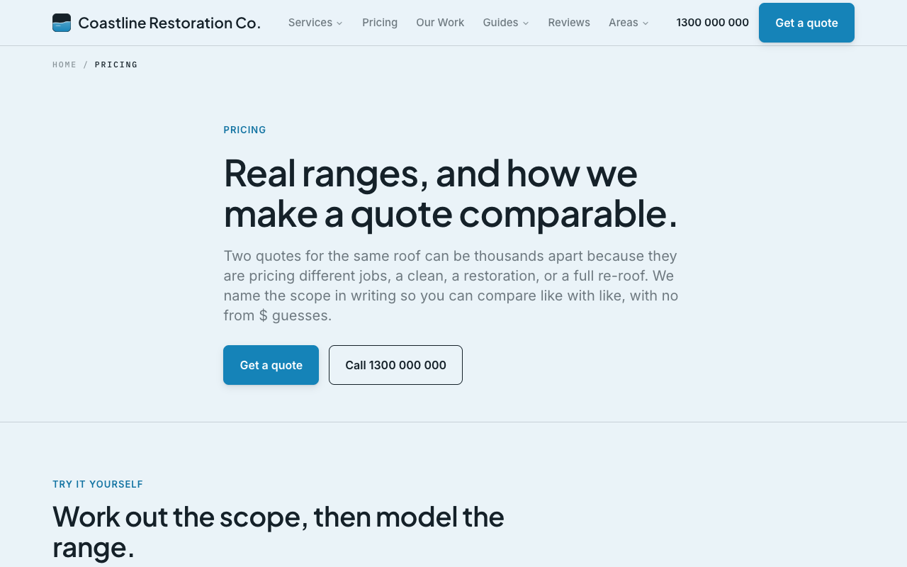 Coastline Restoration Co. pricing page