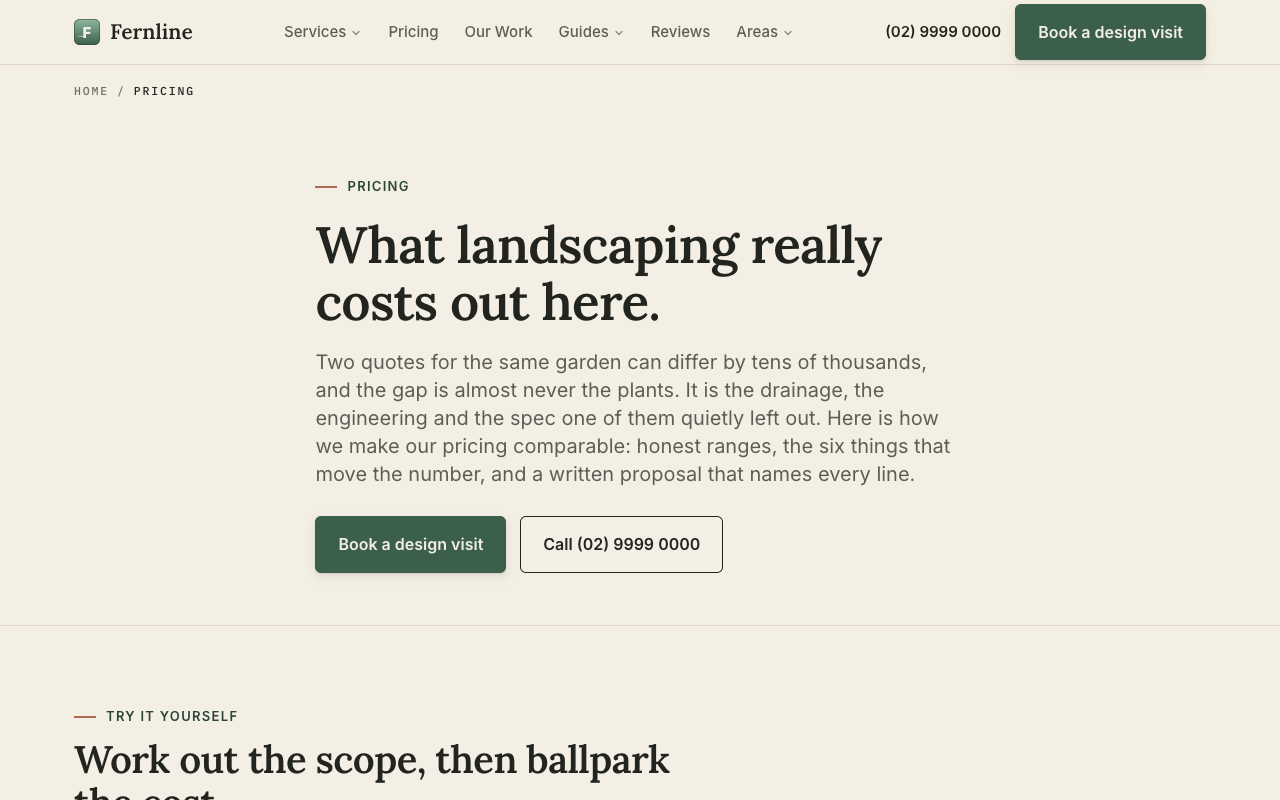 Fernline Landscapes & Design pricing page