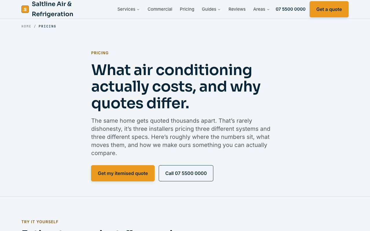 Saltline Air & Refrigeration pricing page