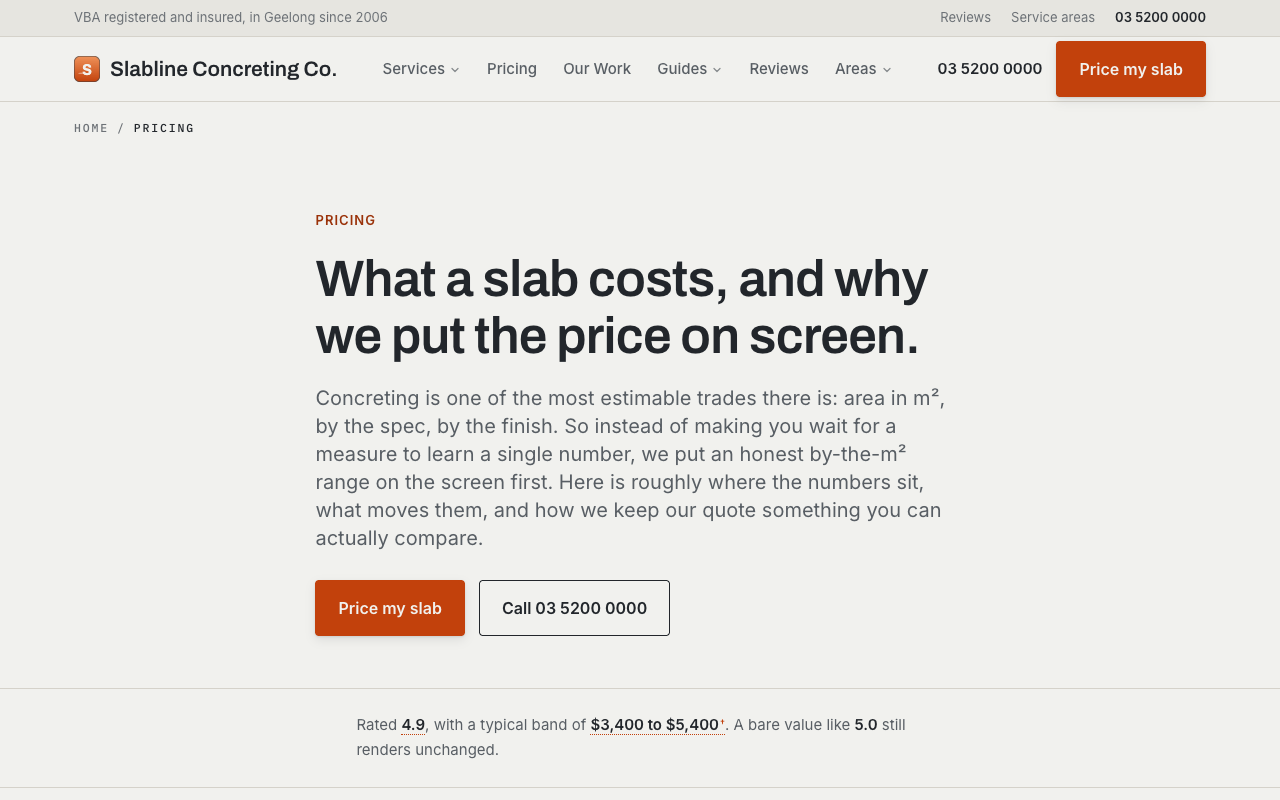 Slabline Concreting Co. pricing page