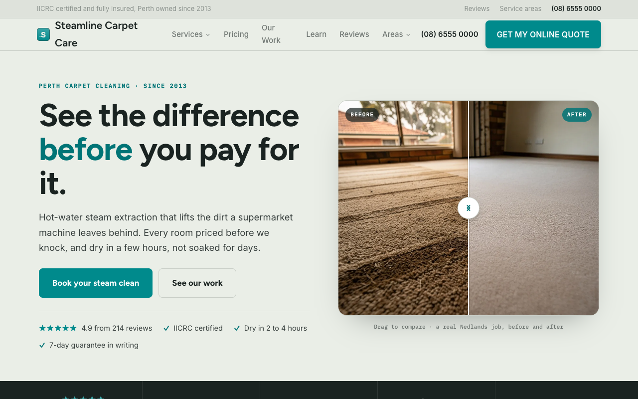 Steamline Carpet Care homepage