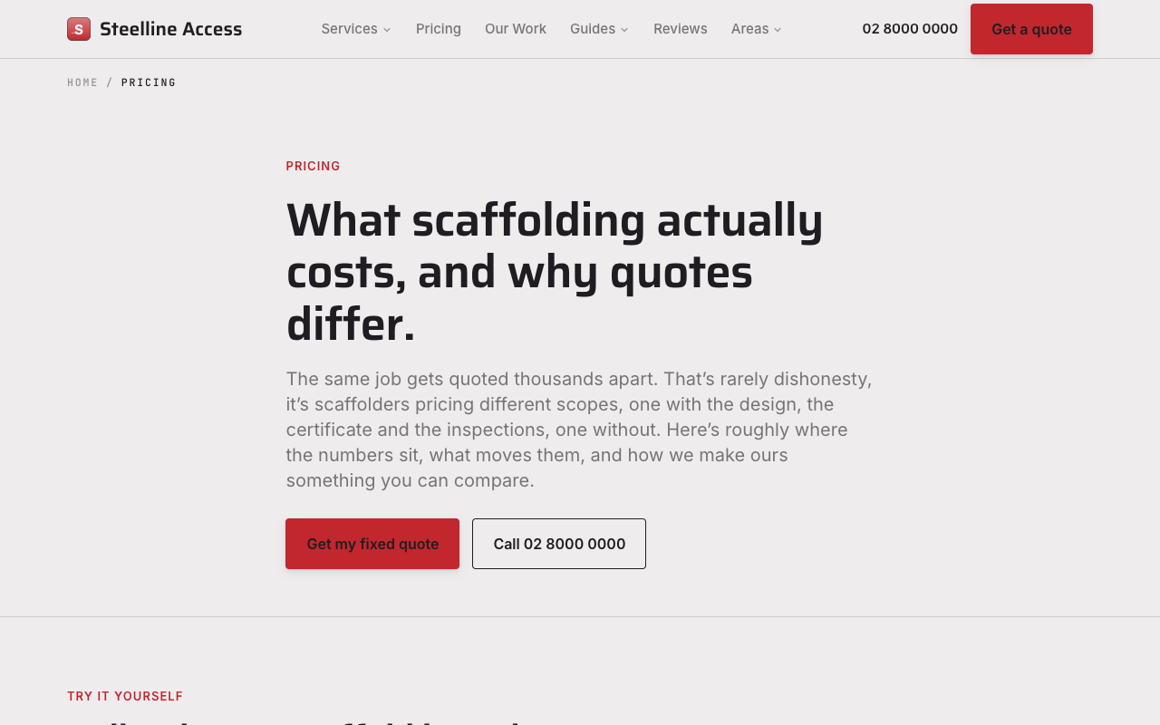Steelline Access pricing page