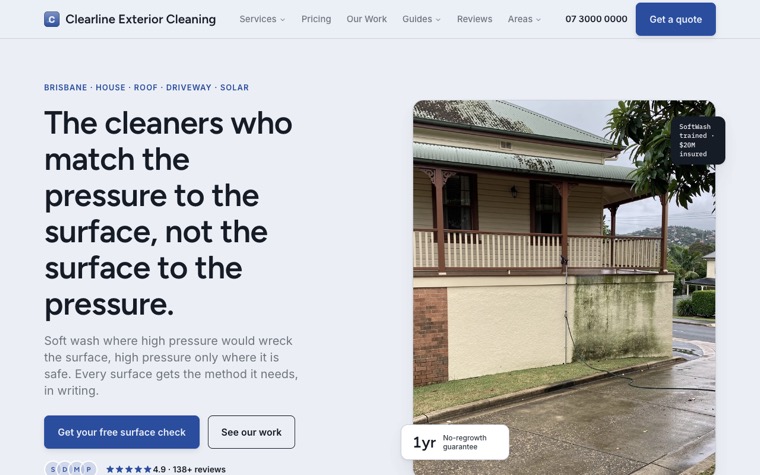 Clearline Exterior Cleaning home page