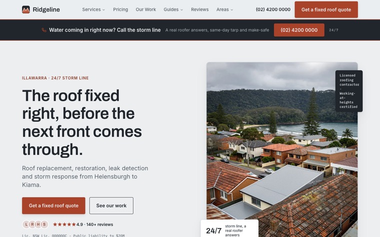 Ridgeline Roofing Co. home page