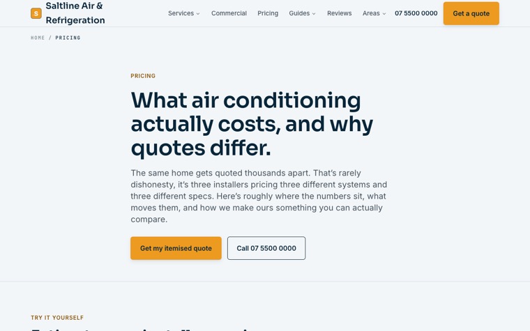 Saltline Air & Refrigeration pricing page