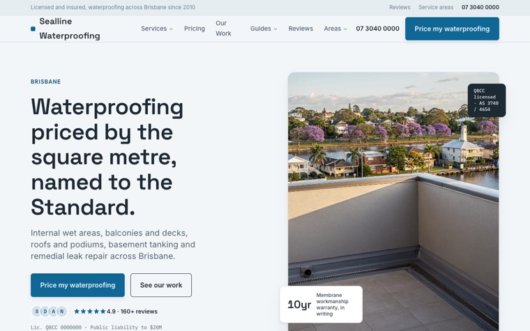 Sealline Waterproofing home page